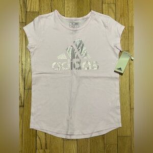 Adidas Kids Light Pink Tee with Silver Logo 10/12